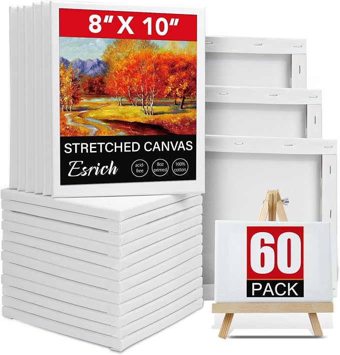 ESRICH Stretched Canvases for Painting 8x10, 60 Pack 8x10 Canvases for Painting by ESRICH