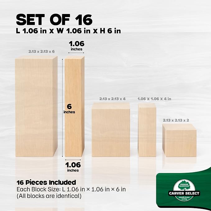 Basswood Carving Blocks Set of 16 – Wood Carving Kit - Image 4