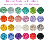 8/0 3mm Glass Seed Beads About 7200pcs 24 Colors Loose Craft Kit Earring Making - Image 2