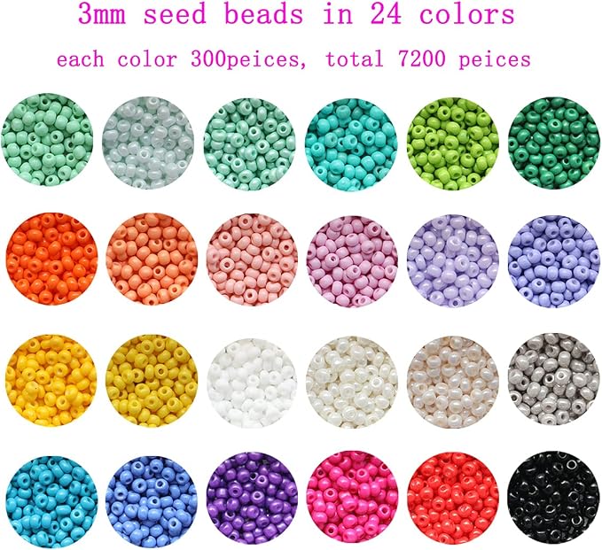 8/0 3mm Glass Seed Beads About 7200pcs 24 Colors Loose Craft Kit Earring Making - Image 2