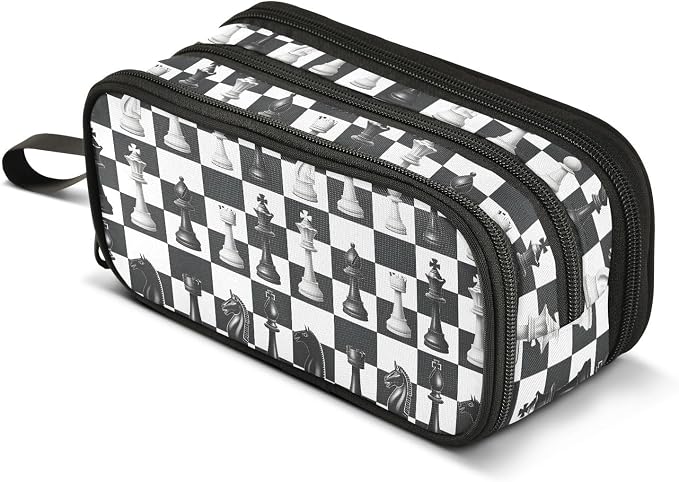 Chess Pencil Case Box Boys Girls Large Pencil Pouch Zipper Compartments Big by BOENLE-WELCOMEYOURCOMING