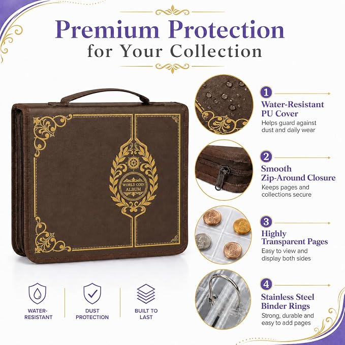 Coin Collection Book Holder for Collectors, 200 Pockets Collecting Album& 30 - Image 3