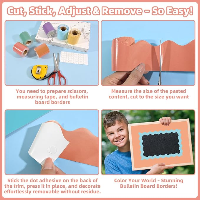 6 Rolls 196.8 Ft Pastel Bulletin Board Borders – Scalloped Classroom Summer - Image 5