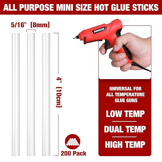 Arrow Mini Hot Glue Sticks, 200 Pack Clear Glue Gun Sticks, Craft General - Image 3