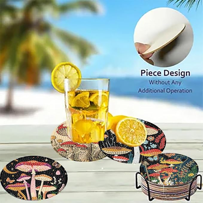Zythron 8 Pack Diamond Art Coasters, Mushroom Diamond Painting Coasters Kits | - Image 4