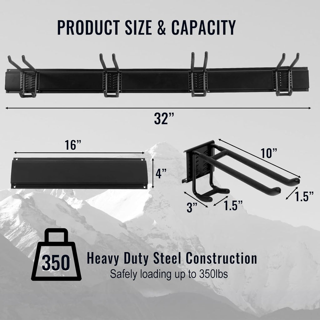 Wall Mount Tool Storage Rack, Heavy Duty Garage Storage Tool Organizer, Garden Tool Wall Hooks and Hangers, Hold Up to 350lbs (Black 6pcs)