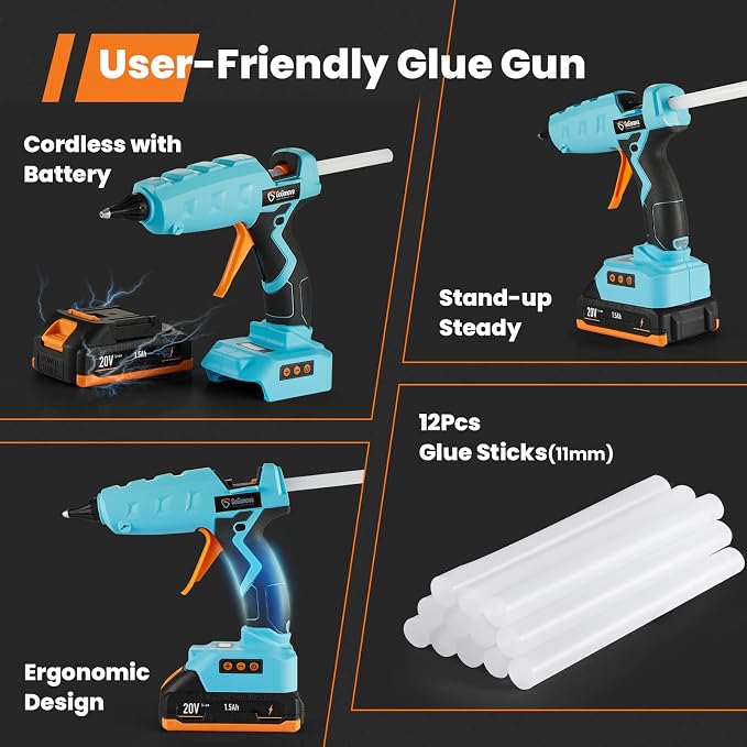 Full Size Cordless Glue Gun, GoGonova 20V Temp Adjust LCD Digital Display Fast - Image 5