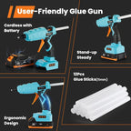 Full Size Cordless Glue Gun, GoGonova 20V Temp Adjust LCD Digital Display Fast - Image 5