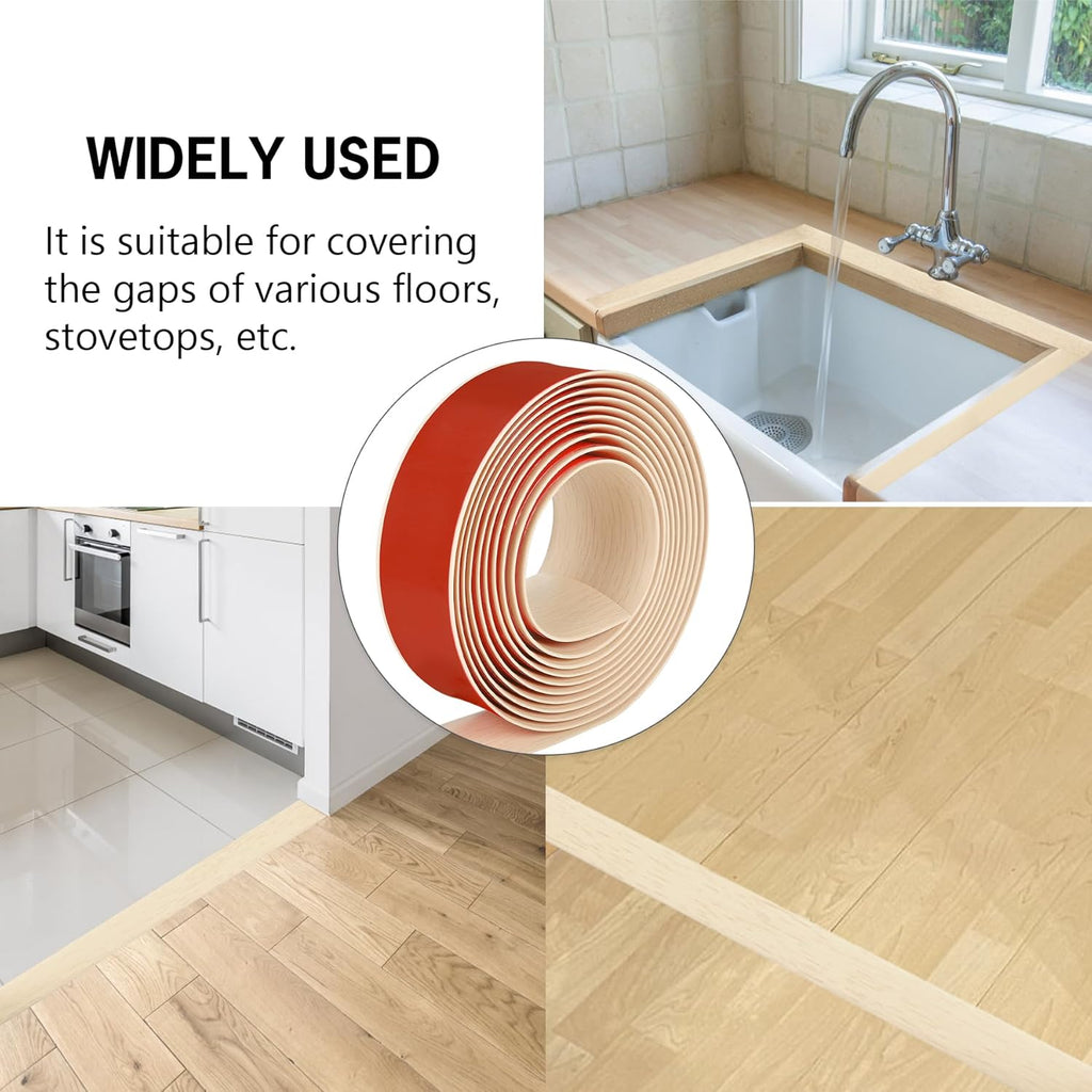 5Ft Floor Transition Strip Self Adhesive Vinyl Cover Floor Strip Flat Divider Transition Strip Wood Grain Design for Laminate Floor Gaps and Doorway Transitions (5Ft x 2 Inch, Beige)