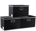 PRANDOM Large Foldable Storage Boxes with Lids [3-Pack] Fabric Collapsible Storage Bins Organizer Containers Baskets Cube with Cover for Home Bedroom Closet Office Nursery Black(17.7x11.8x11.8)