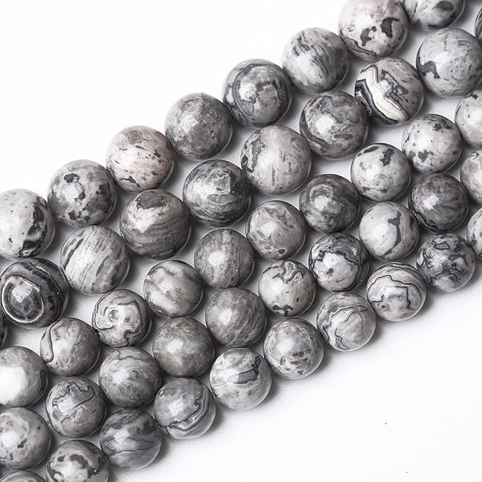 A+ Natural Map Jasper Gemstone Beads Gray Energy Stone Healing Power - Image 2