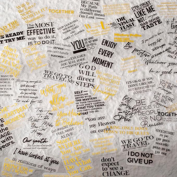 Yoksas 240Pcs Black Golden Foil Sentence Quote Stickers, Transparent Junk by YOKSAS