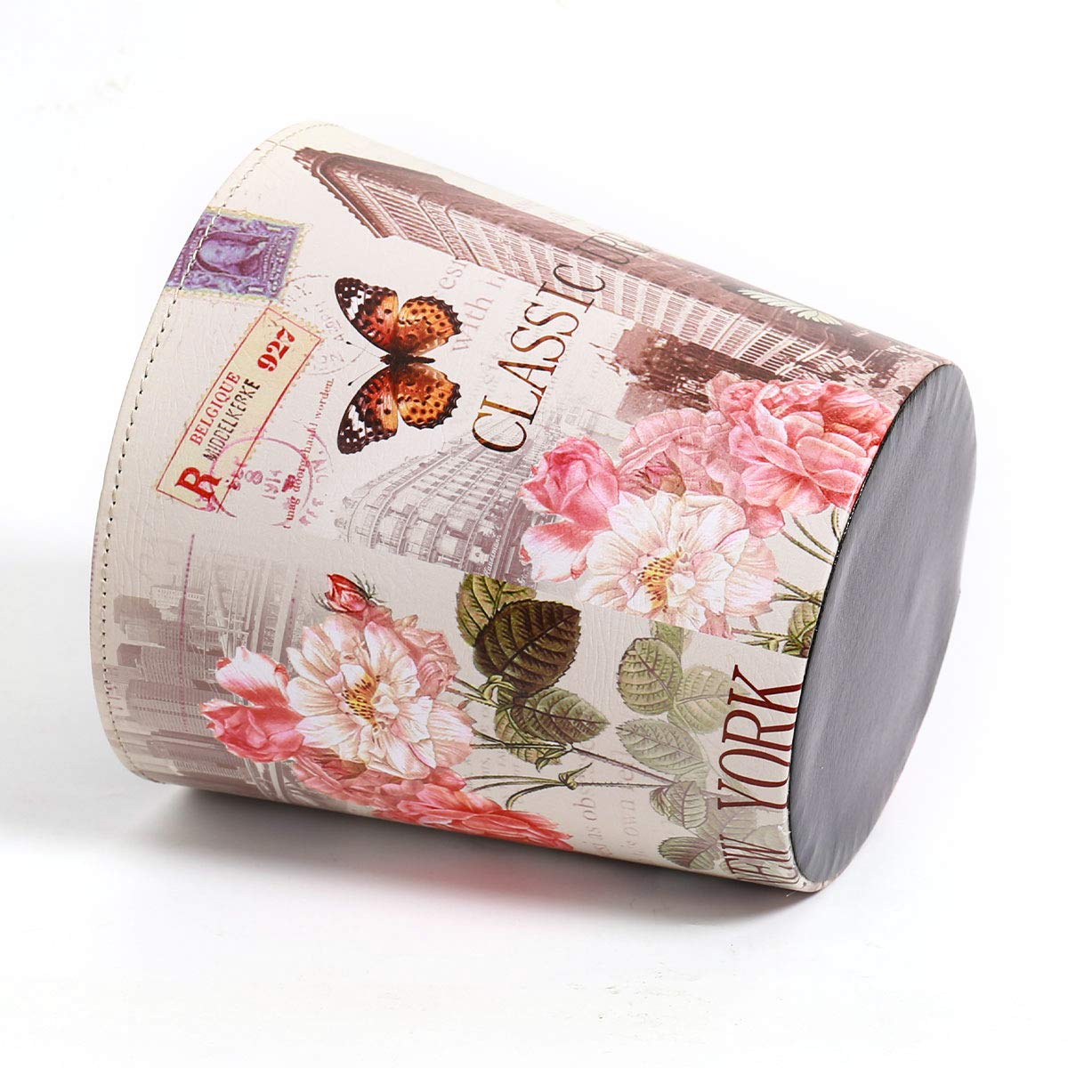 PU Leather Small Trash Can Wastebasket, Round Garbage Container Basket for Bathrooms, Laundry Room, Kitchens, Offices, Kids Rooms, Bedrooms,Dorms,Home Decorative Art Bin, 2.9 Gallon(Classic Urban)