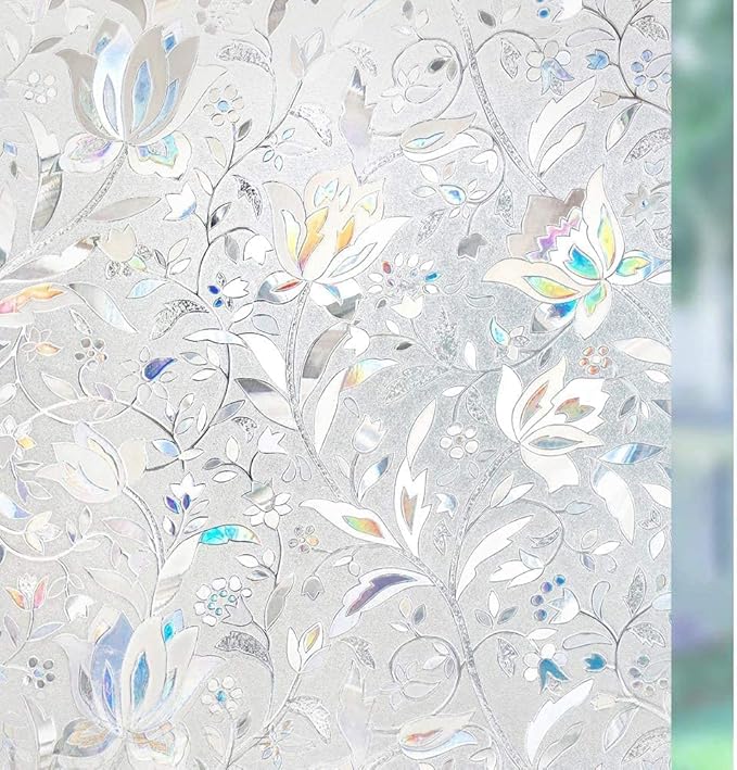 rabbitgoo Window Privacy Film, Stained Glass Cling, Tulip 35.4" x 78.7" | by rabbitgoo