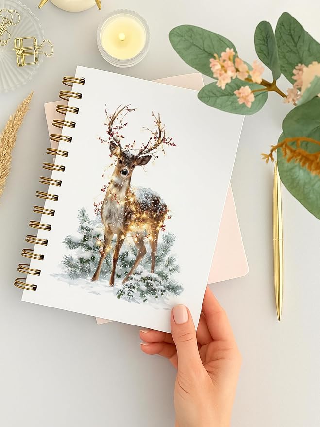 Reindeer Christmas Spiral Notebook, Deer Lovers Gifts Journal, Winter Xmas - Image 3