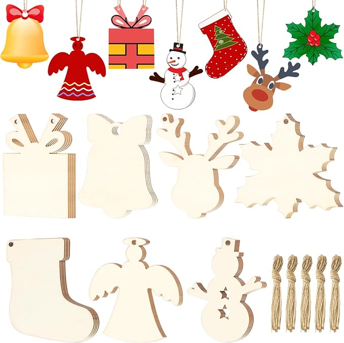 28Pcs Unfinished Paintable Blank Wooden Christmas Festival Decoration Ornaments by Tmflexe