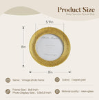 Cuspin 6x6 Round Picture Frame, Vintage Gold 6 inch Circle Frame Rattan - Image 5