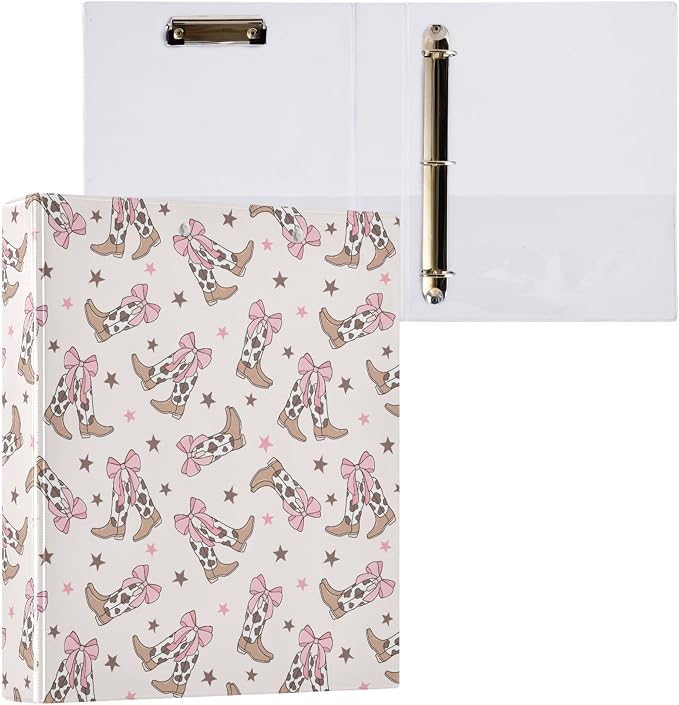 Pink Bow Cowgirl Round Ring Binders 1.5 Inch Doodle Bow Knot 3 Ring Clipboard by Wamika