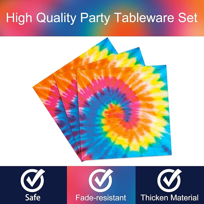 24 Guests Tie Dye Party Plates Napkins Tie Dye Birthday Party Decorations - Image 3