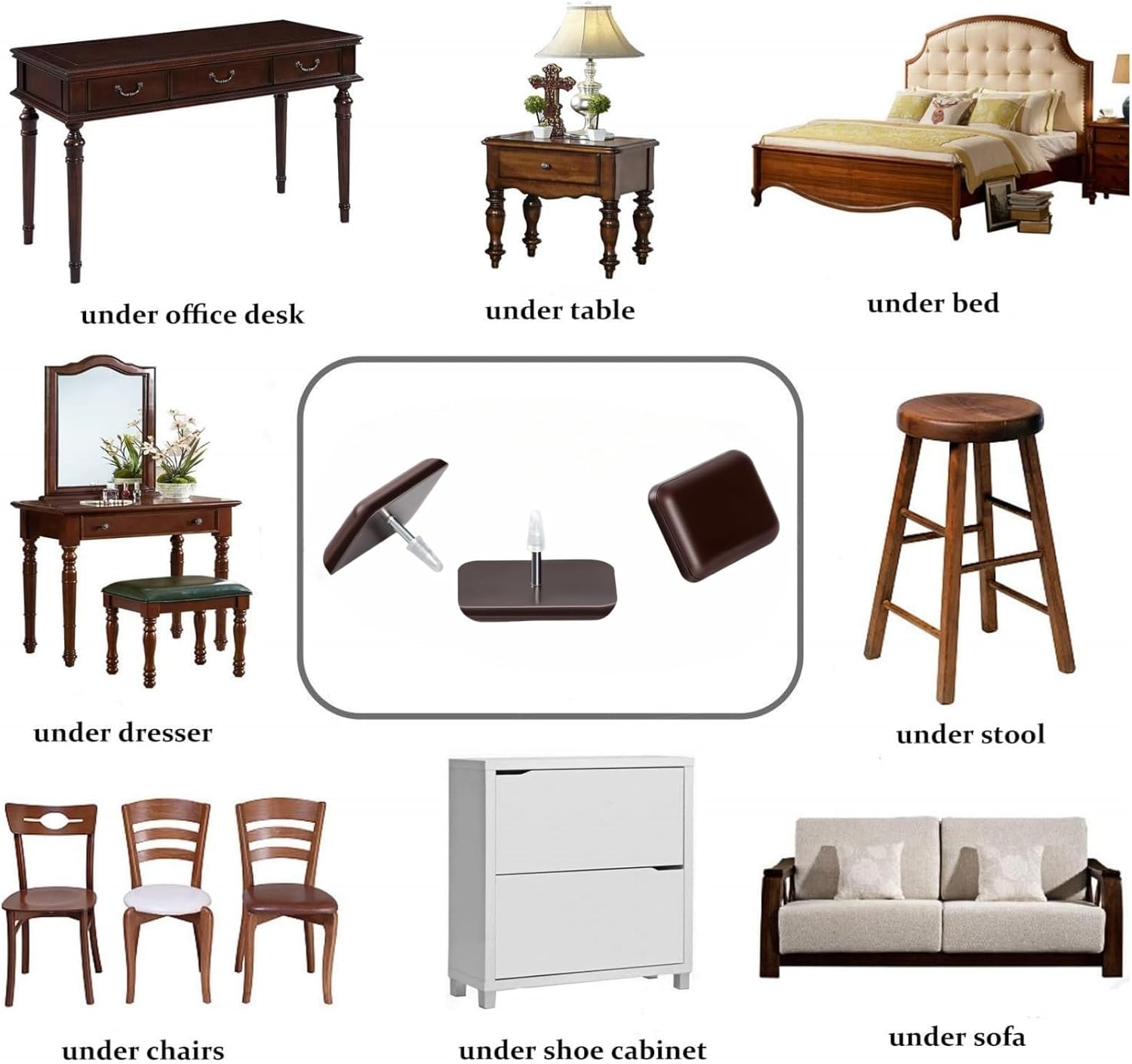 Furniture Sliders-Furnigear (Teflon) Nail in Chair Glides for Carpet and Hardwood Floor - Move Your Furniture Easily & Safely - Best Floor Protector (1x1-3/8 Nail, Brown-24 Pack)