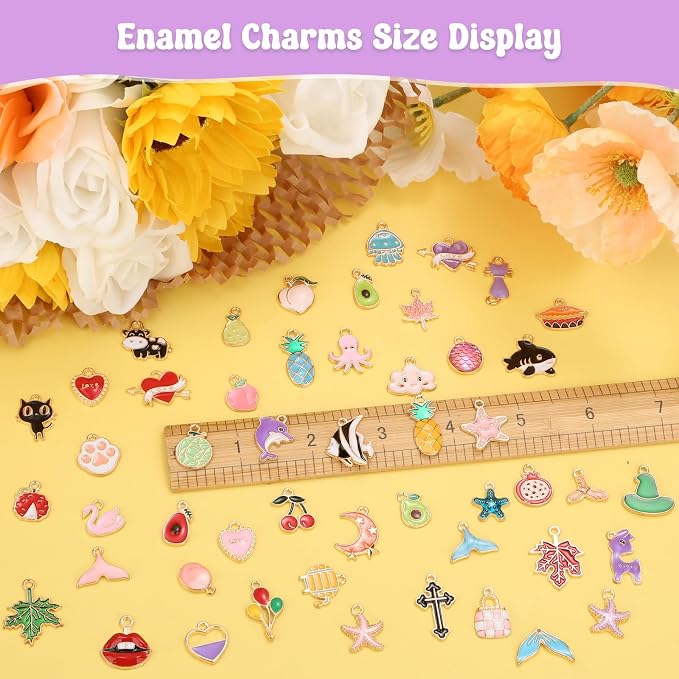 300Pcs Charms for Jewelry Making, Wholesale Bulk Assorted Gold-Plated Enamel - Image 4