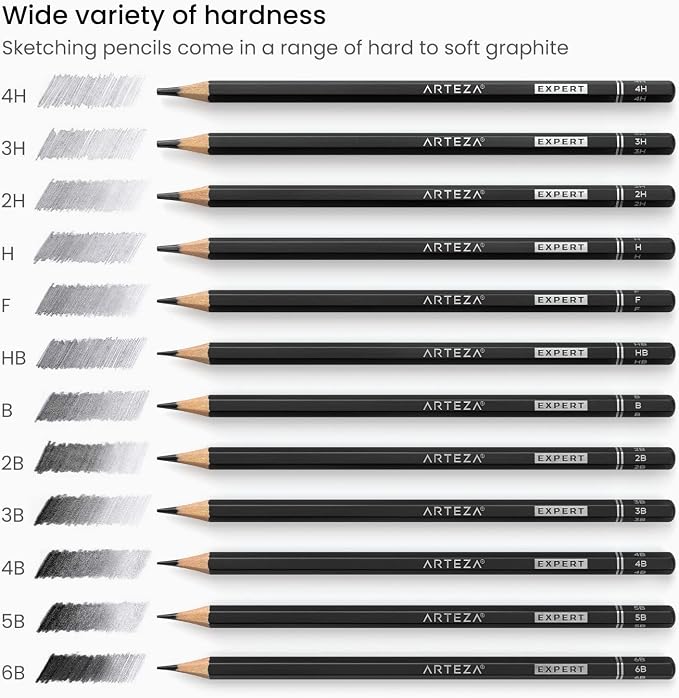 ARTEZA Drawing Sketch Pencils Set of 12, Graphite Pencils 6B to 4H, - Image 2