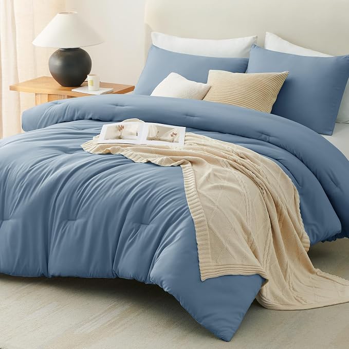 CozyLux Oversized King Comforter Set Grayish Blue, 3 Pieces 120x98 Solid - Image 7