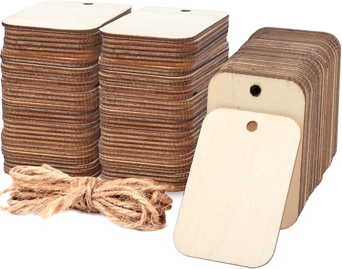 100 Pcs Unfinished Wood Pieces Rectangle-Shaped, Light Wooden Cutout Natural by HNYYZL