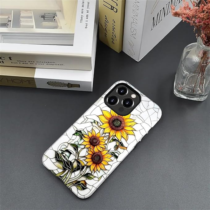 ZHEGAILIAN Case for iPhone 14 Pro, Sunflower Faux Stained Glass Effect Durable - Image 4