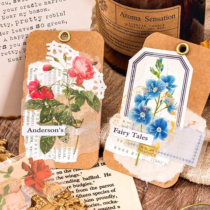 180PCS Gold Foil Vintage Botanical Flower Scrapbook Stickers, Craft Supplies - Image 7