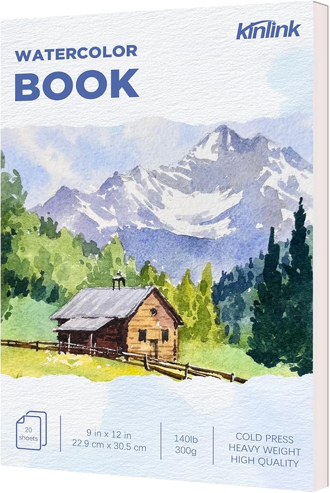 Watercolor Paper Pad, 9x12 140lb/300g Water Color Paper, 20 Sheets Cold Press by KINLINK