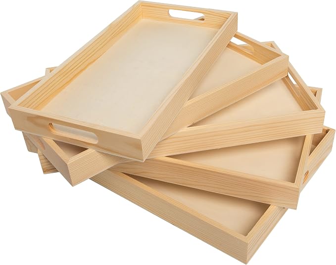 Wooden Nested Serving Trays, Unfinished Rectangle Trays - Image 6