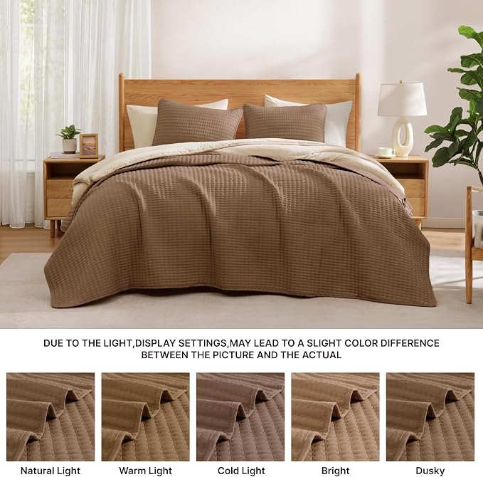 WRENSONGE Queen Quilt-3 Pieces Lightweight Bedspreads Brown Queen Size Quilt - Image 8