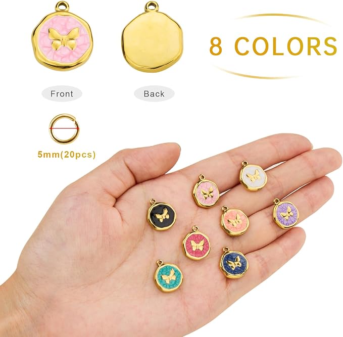 UMAOKANG 8 Pack Gold Plated Stainless Steel Round Charm - Image 2