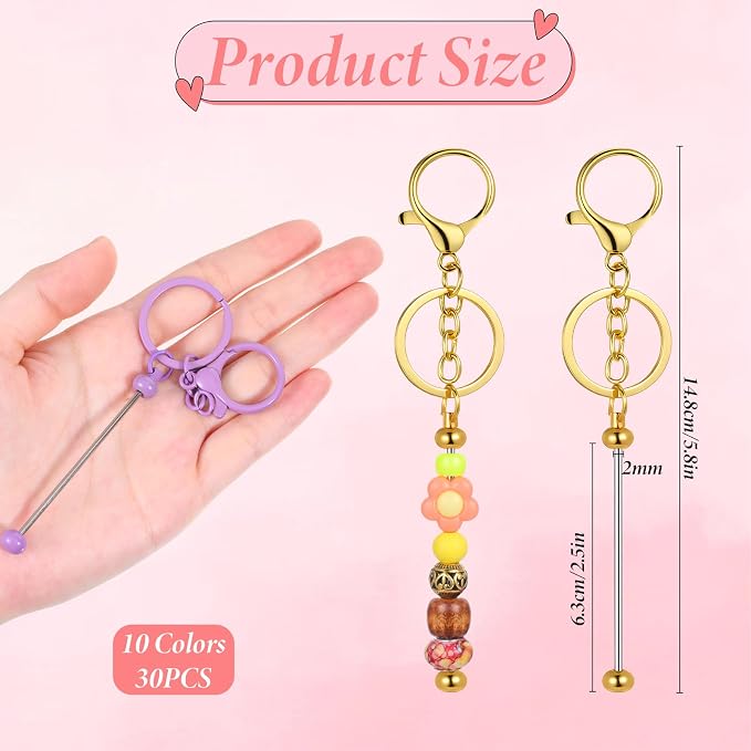 30 Pcs Beadable Keychain Bars Bulk, Bead Keychains Colorful Metal, DIY - Image 2