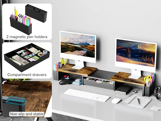 Spacrea Metal Desk Organizers and Accessories, Dual Monitor Stand Riser - Image 6