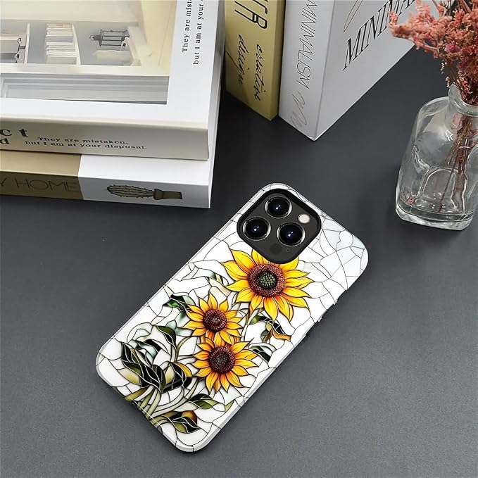 ZHEGAILIAN Case for iPhone 13 Pro, Sunflower Faux Stained Glass Effect Durable - Image 4