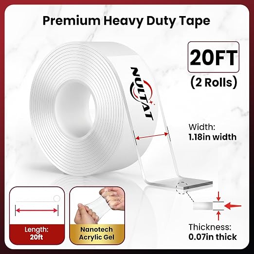 NULTAT Double Sided Tape Heavy Duty, Nano Reusable, Washable Double Stick Tape - Image 2
