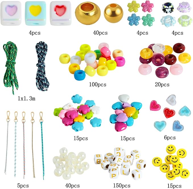 HolidayQbee DIY Bead Keychain Making Kit Beads-421PCS Beaded Bag Charm Making - Image 7