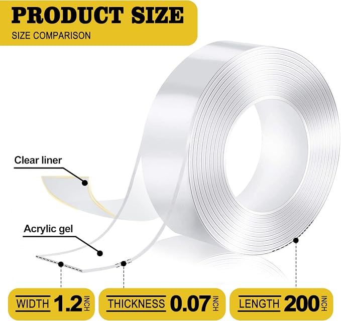 Kelasy Extra Large Double Sided Tape Heavy Duty, 1.2" x 200", Nano Adhesive - Image 2