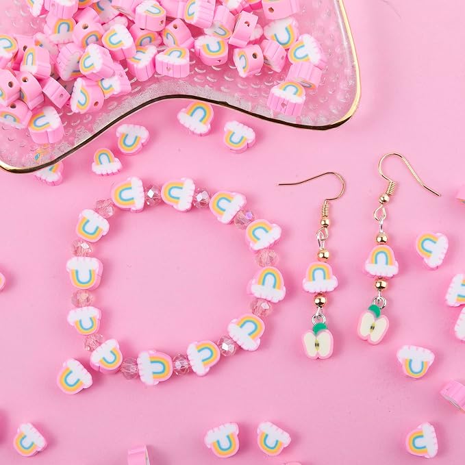 100pcs Pink Rainbow Polymer Clay Spacer Beads - Image 4