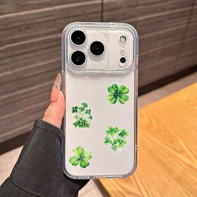 50Pcs Lucky Four Leaf Clover Stickers Transparent Aesthetic Green Leaf Stickers - Image 3