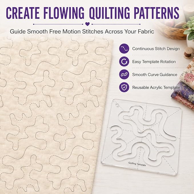 Free-Motion Quilting Ruler Template, Professional Acrylic Meander Stipple Ruler - Image 3