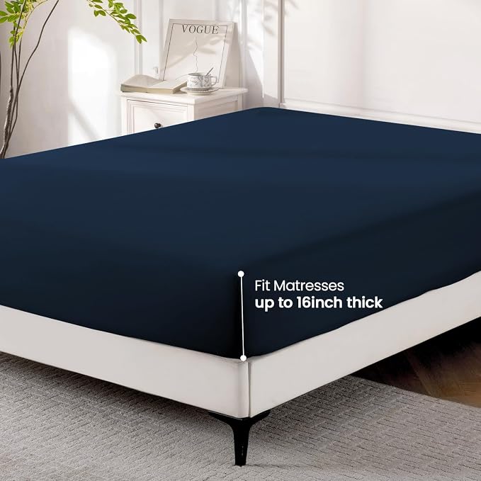ROSE&RISY Navy Full Fitted Sheet, Soft and Breathable - Image 3