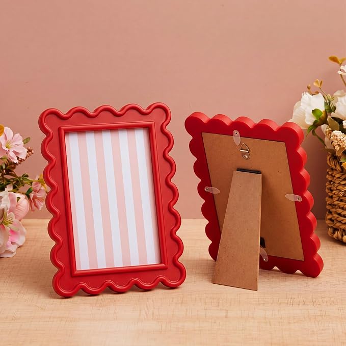 AceOrbit 4x6 Inches Red Flower Wavy Scalloped Picture Frame Cute Wavy Edge - Image 4