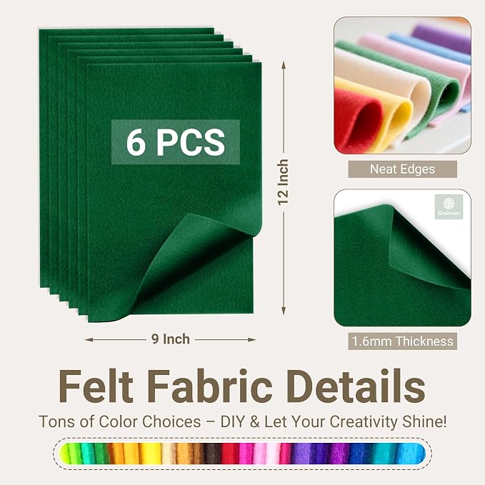 Hunter Green Soft Felt Sheets for Crafts, 1.6mm Thick, Kids' Crafts, DIY - Image 2