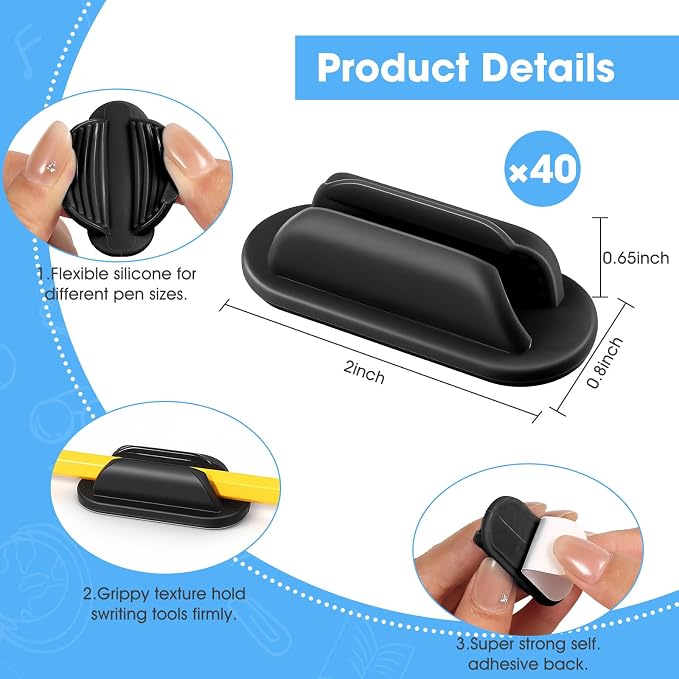 VZZNN 40 PCS Adhesive Pencil Holders, Silicone Marker Organizer - Image 2