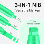 BIGTHUMB 3 Pcs Green Jumbo Permanent Markers: 15mm Wide Tip Thick Acrylic Paint - Image 2