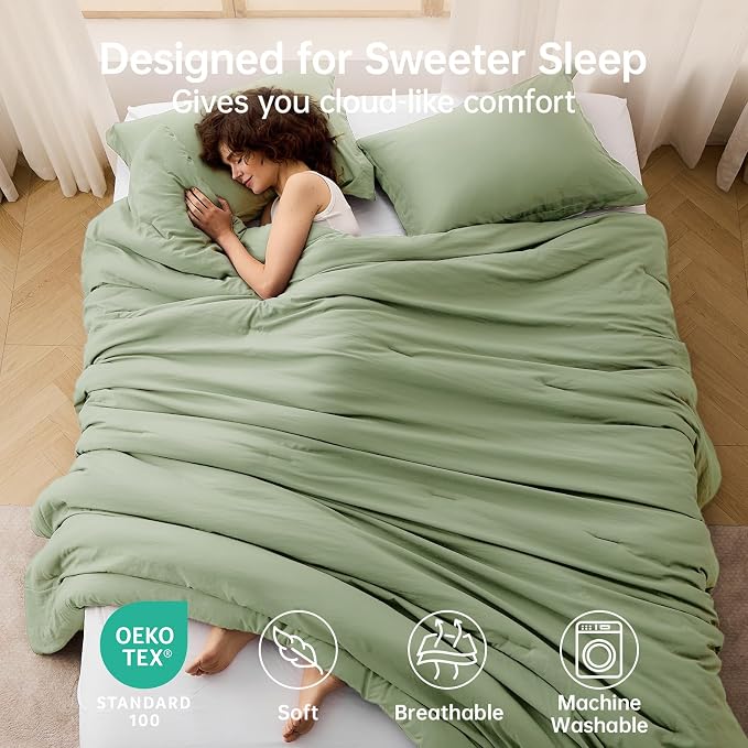 MUXHOMO Green King Size Comforter Set, All Season Ultra Soft Down Alternative - Image 2