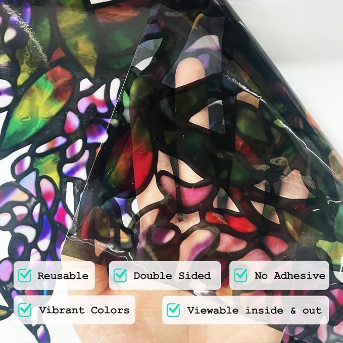 Original Hand Drawn Wisteria Stained Glass Window Border Film, Transparent - Image 3